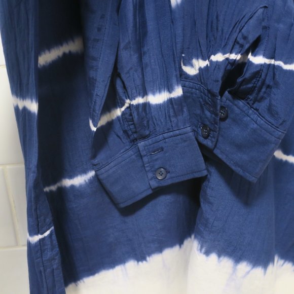 ATHLETA TIE DYE STRIPE KAFTAN SHIRT coverup blue white button silk beach LARGE - Picture 8 of 13